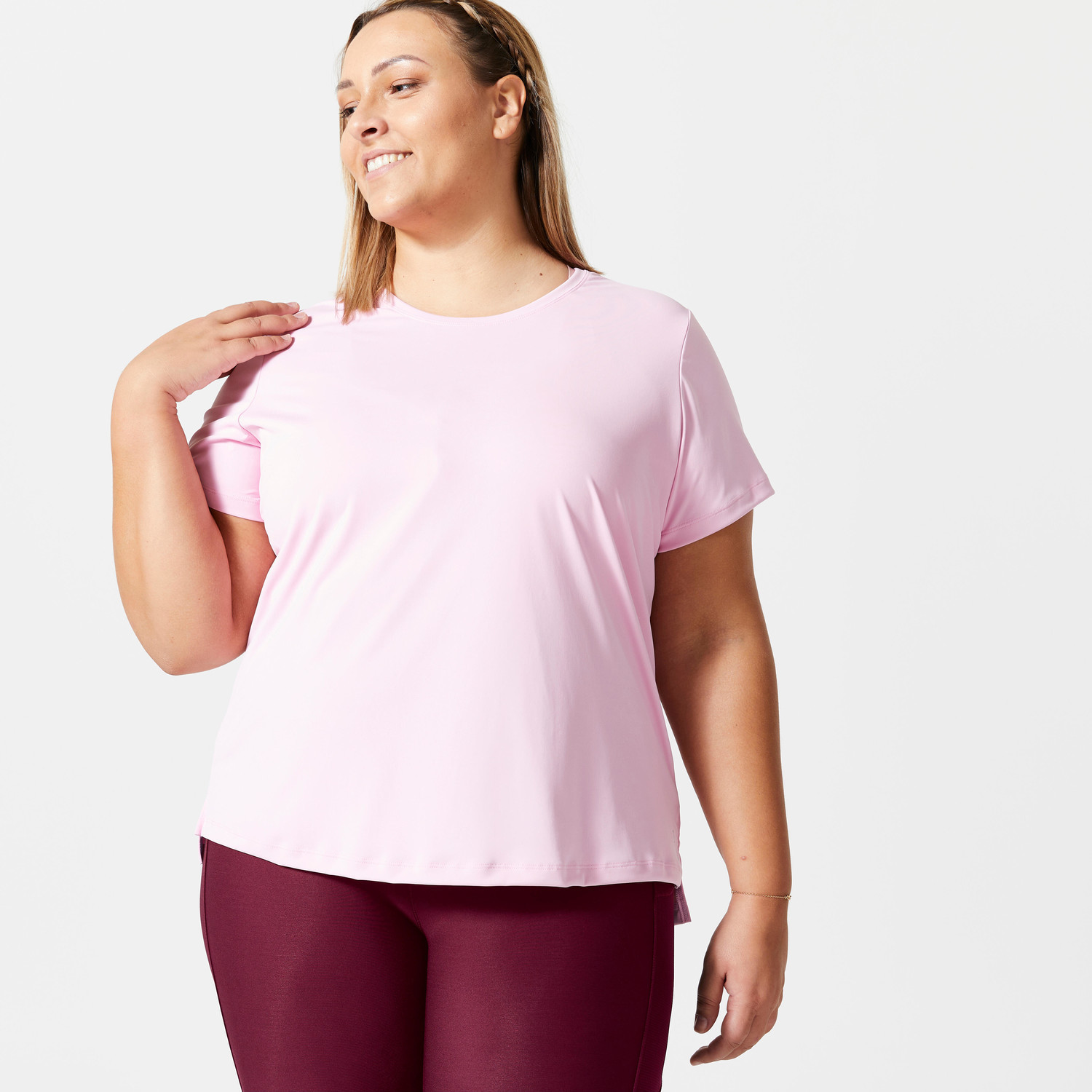 Dámske tričko 120 Plus Size na fitness s krátkym rukávom svetloružové
