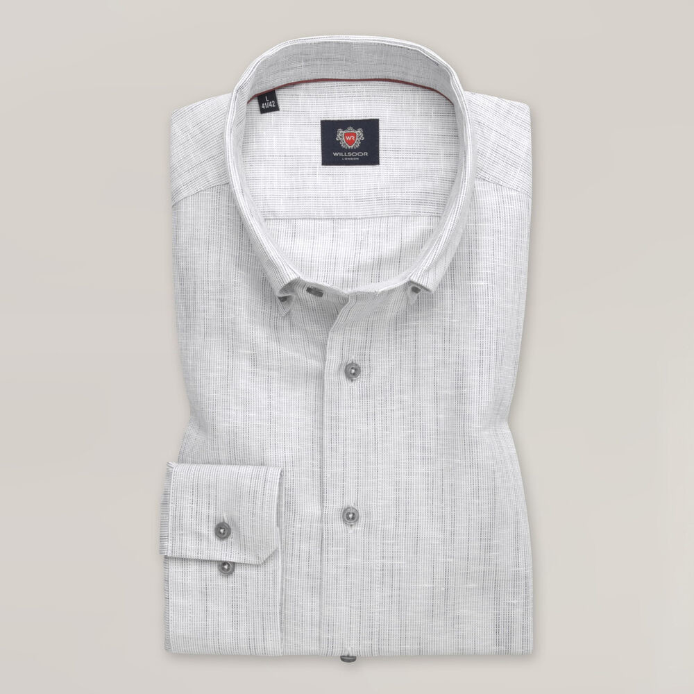 Pánska košeľa slim fit svetlosivá s prídavkom ľanu 15493