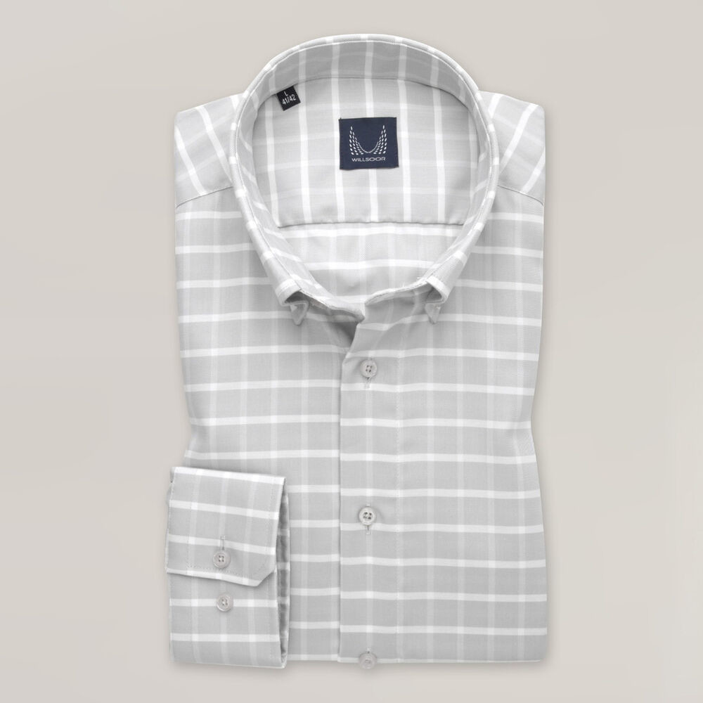 Pánska košeľa slim fit sivá s bielym károvaným vzorom 15503