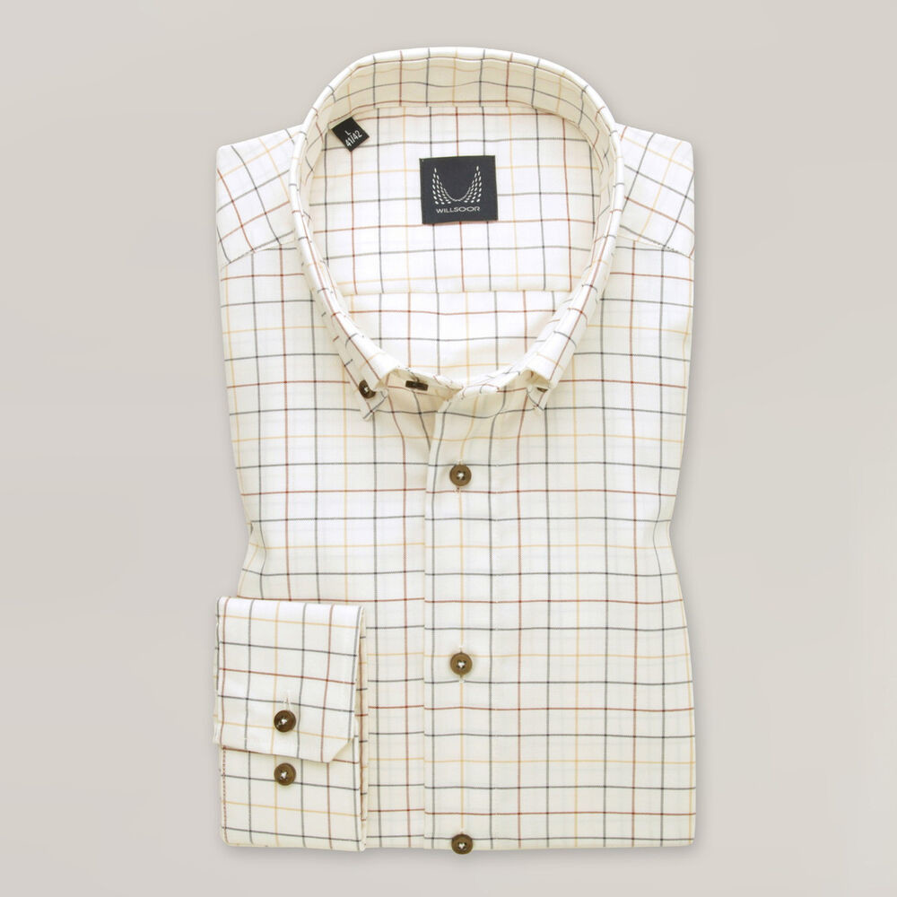 Pánska košeľa slim fit béžová s károvaným vzorom 15505