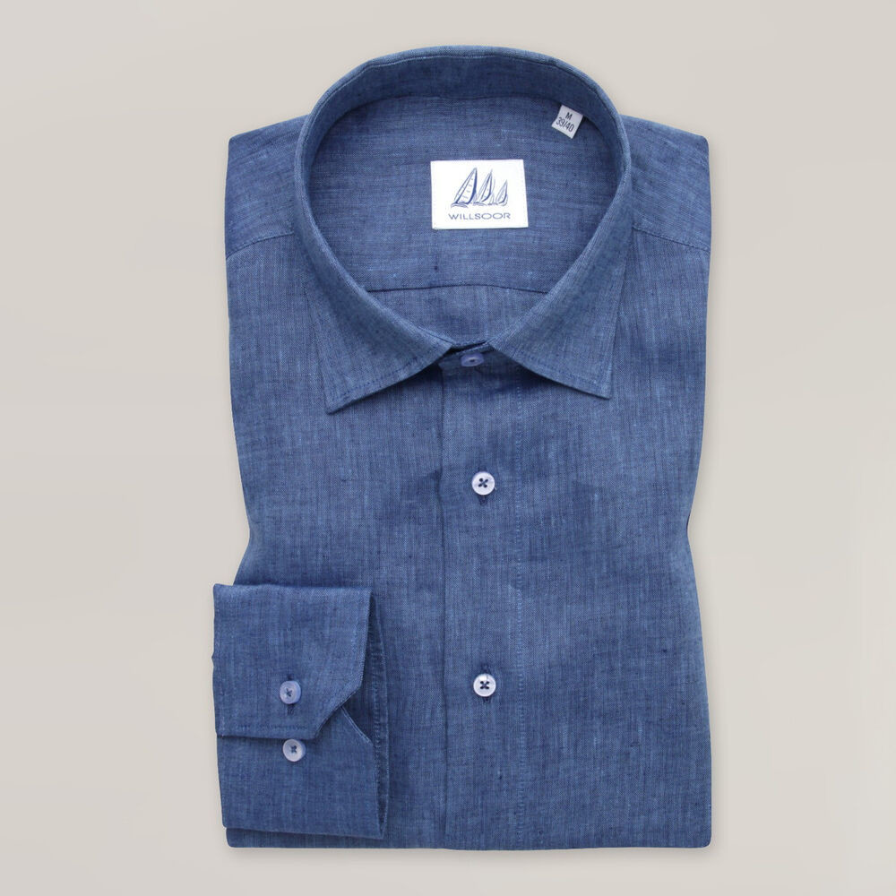 Pánska ľanová košeľa slim fit modrej farby 15511