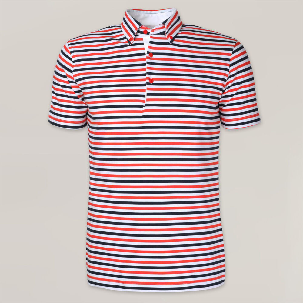Pánske polo tričko s modro-červeno-bielym pruhovaným vzorom 15519