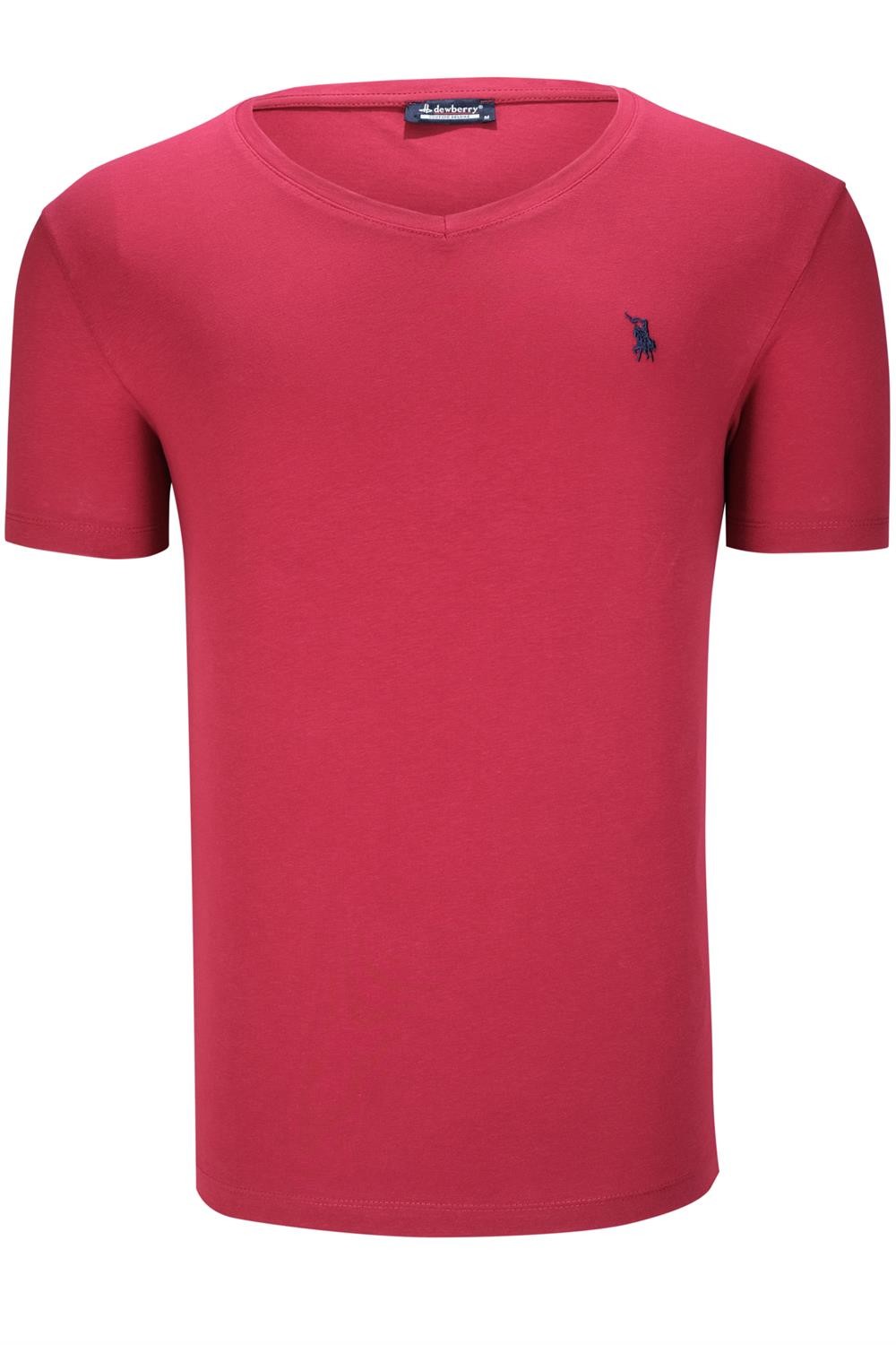 T8568 DEWBERRY V-NECK MENS T-SHIRT-PLAIN BURGUNDY