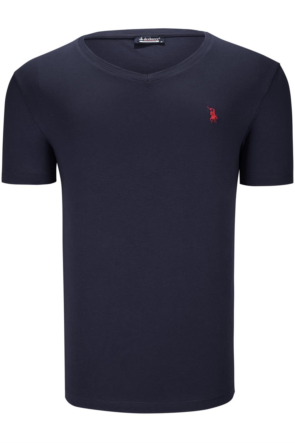T8568 DEWBERRY V-NECK MENS T-SHIRT-PLAIN NAVY BLUE