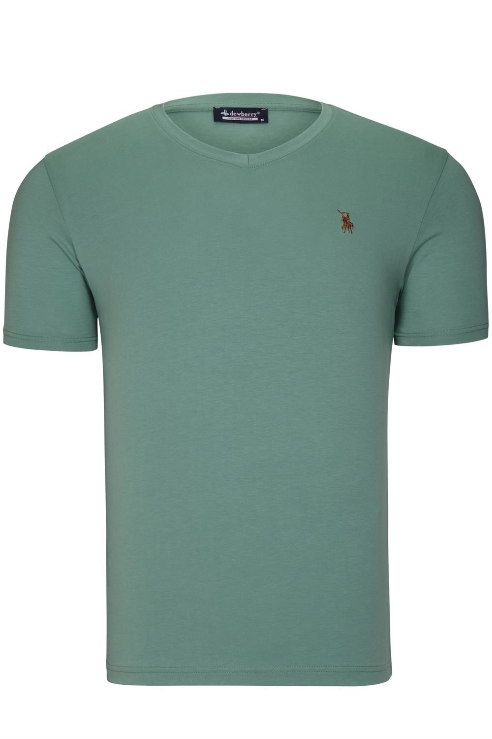 T8568 DEWBERRY V-NECK MENS T-SHIRT-PLAIN GREEN