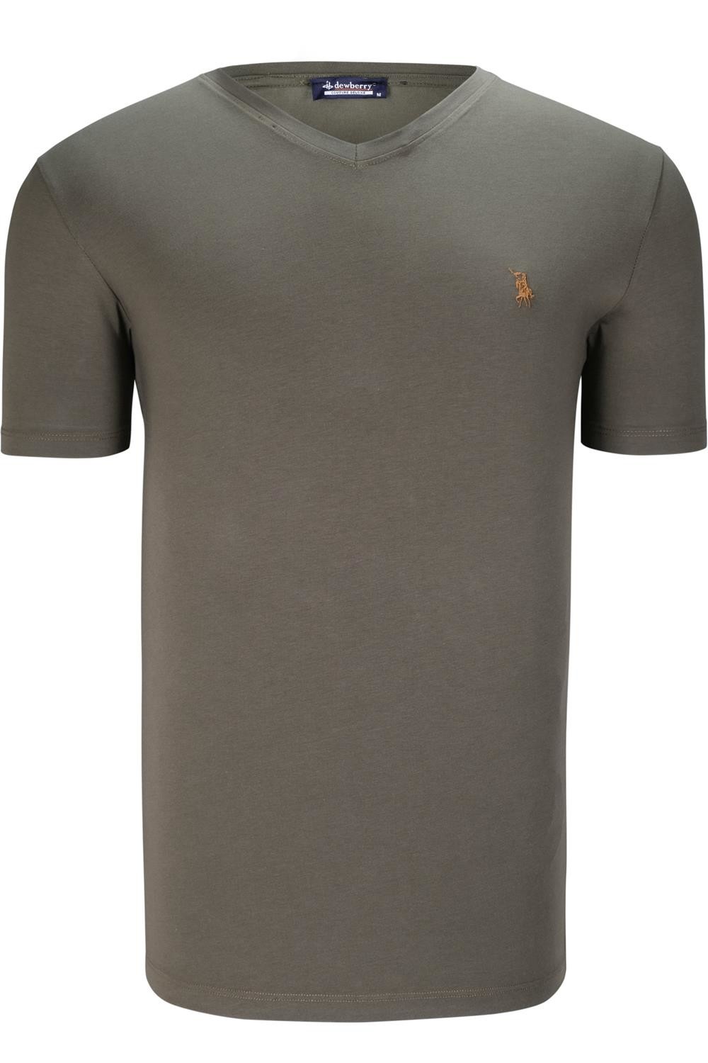 T8568 DEWBERRY V-NECK MENS T-SHIRT-PLAIN KHAKI