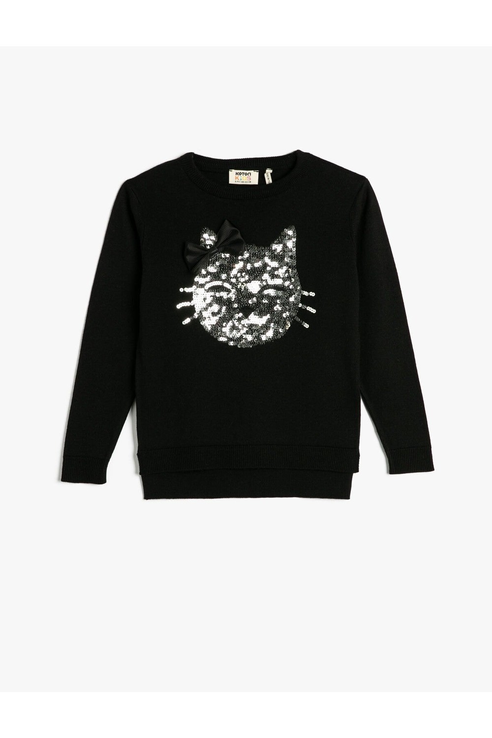 Koton Sweater Round Collar Cat Sequins Embroidered