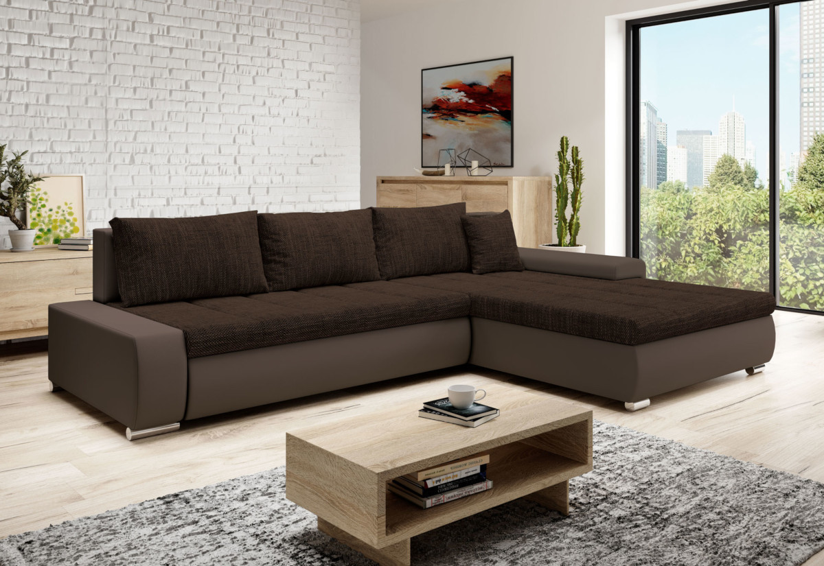 Expedo Rohová sedacia súprava SCANIA, 297x80x214, berlin 05/hnedá ekokoža, pravá