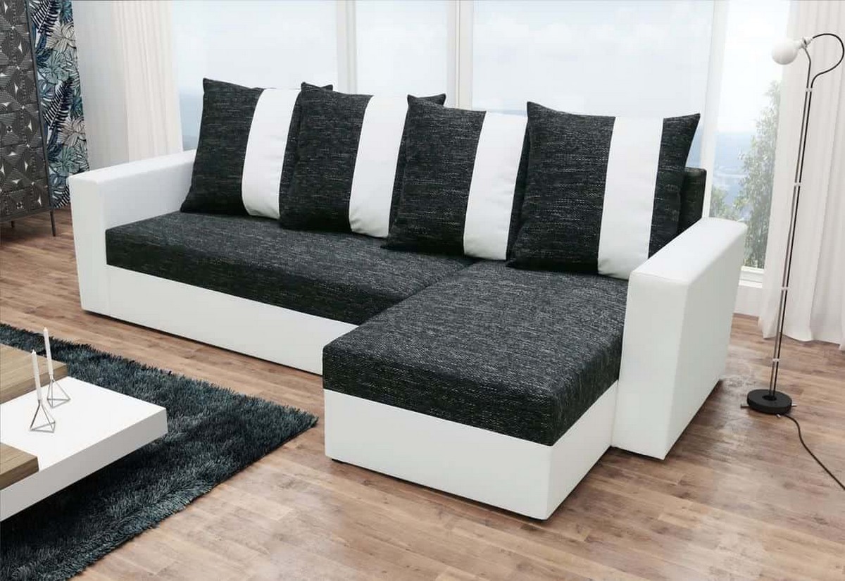 Expedo Rohová rozkladacia sedačka GRASSA,233x140, Kornet 10/Dolaro 511 biely