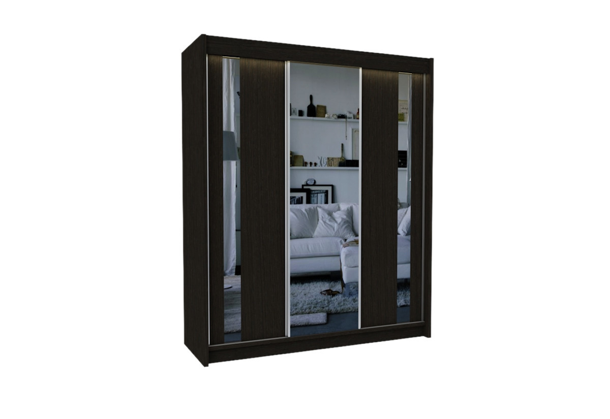 Expedo Skriňa s posuvnými dverami a zrkadlom GAJA + Tichý dojazd, 180x216x61, wenge