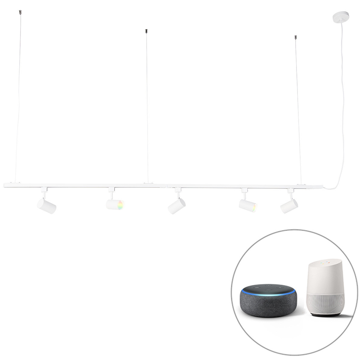 Smart hang railsysteem wit 1-fase incl. 5 Wifi GU10 - Jeana