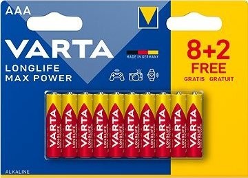 VARTA alkalická batéria Longlife Max Power AAA 8 + 2 ks