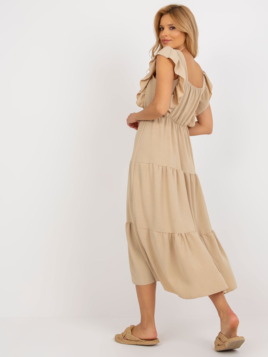 Dark beige midi dress with frill