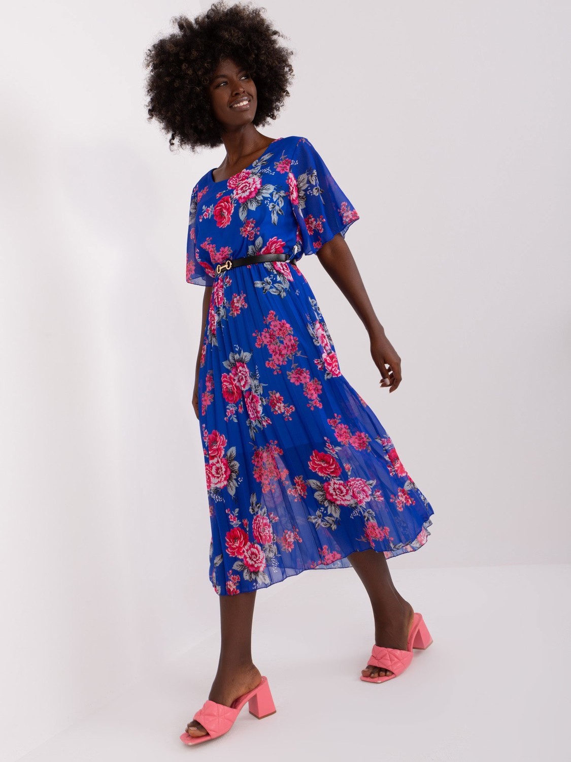 Cobalt blue floral pleated dress