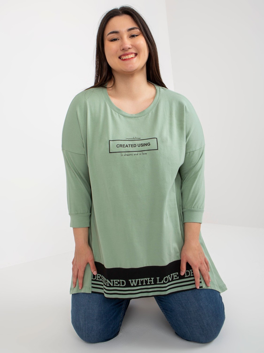 Pistachio asymmetrical cotton tunic of larger size