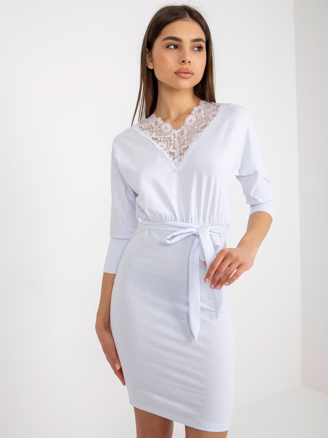 White fitted dress Toronto RUE PARIS with belt