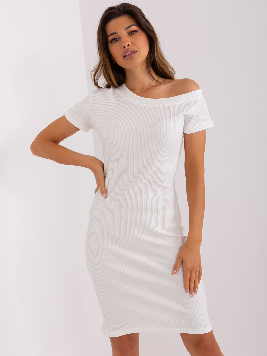 Ecru bodycon striped basic dress