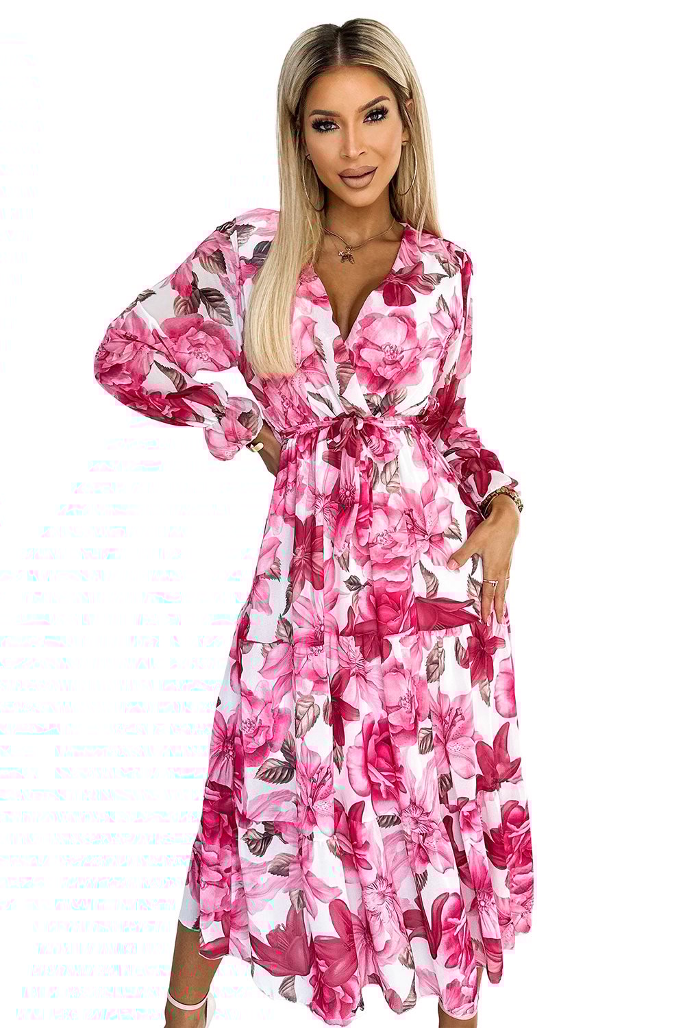 Midi dress with neckline and belt Numoco