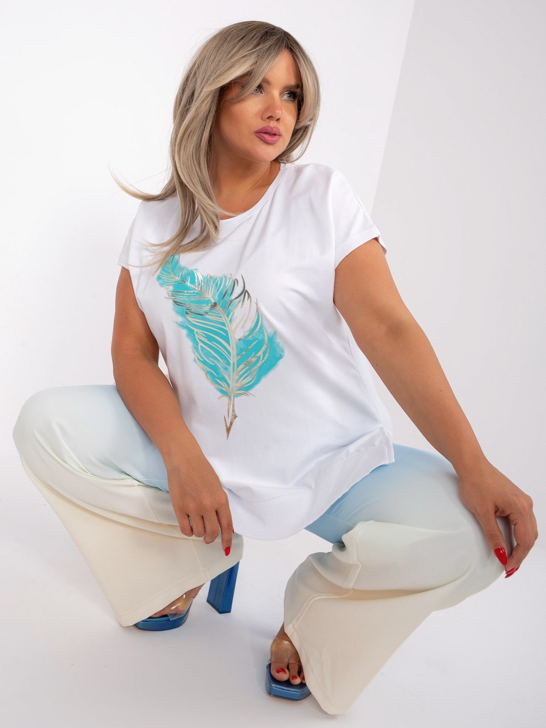 Ecru women's blouse plus size with print