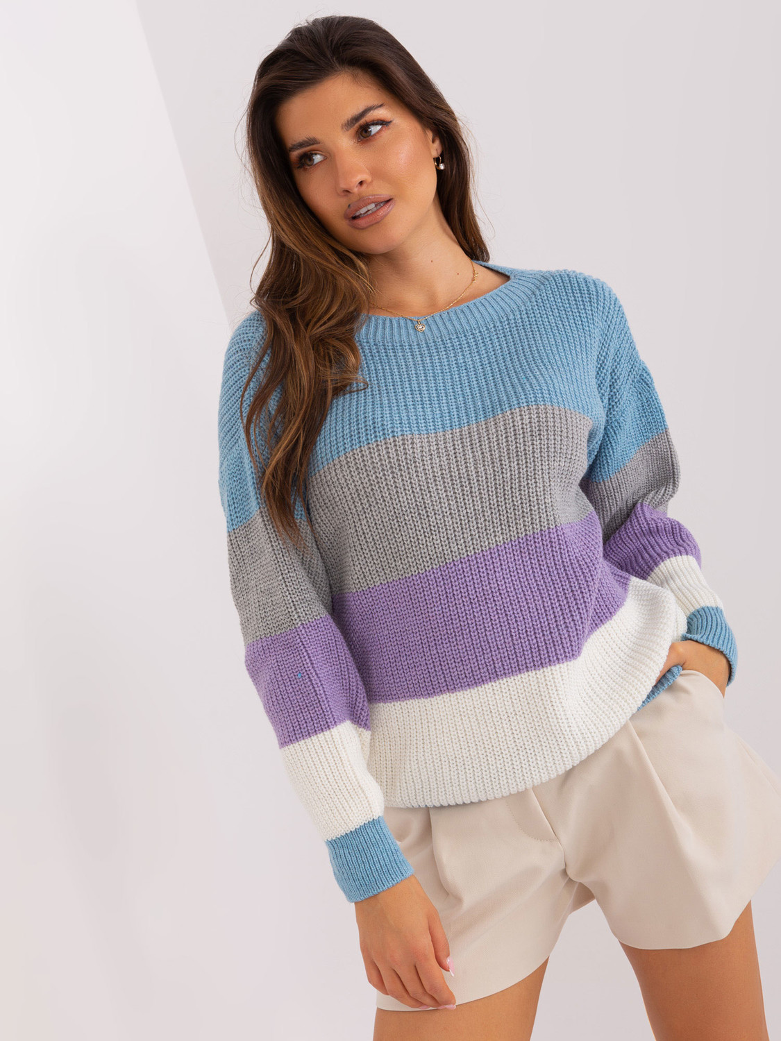 Blue and purple striped oversize sweater