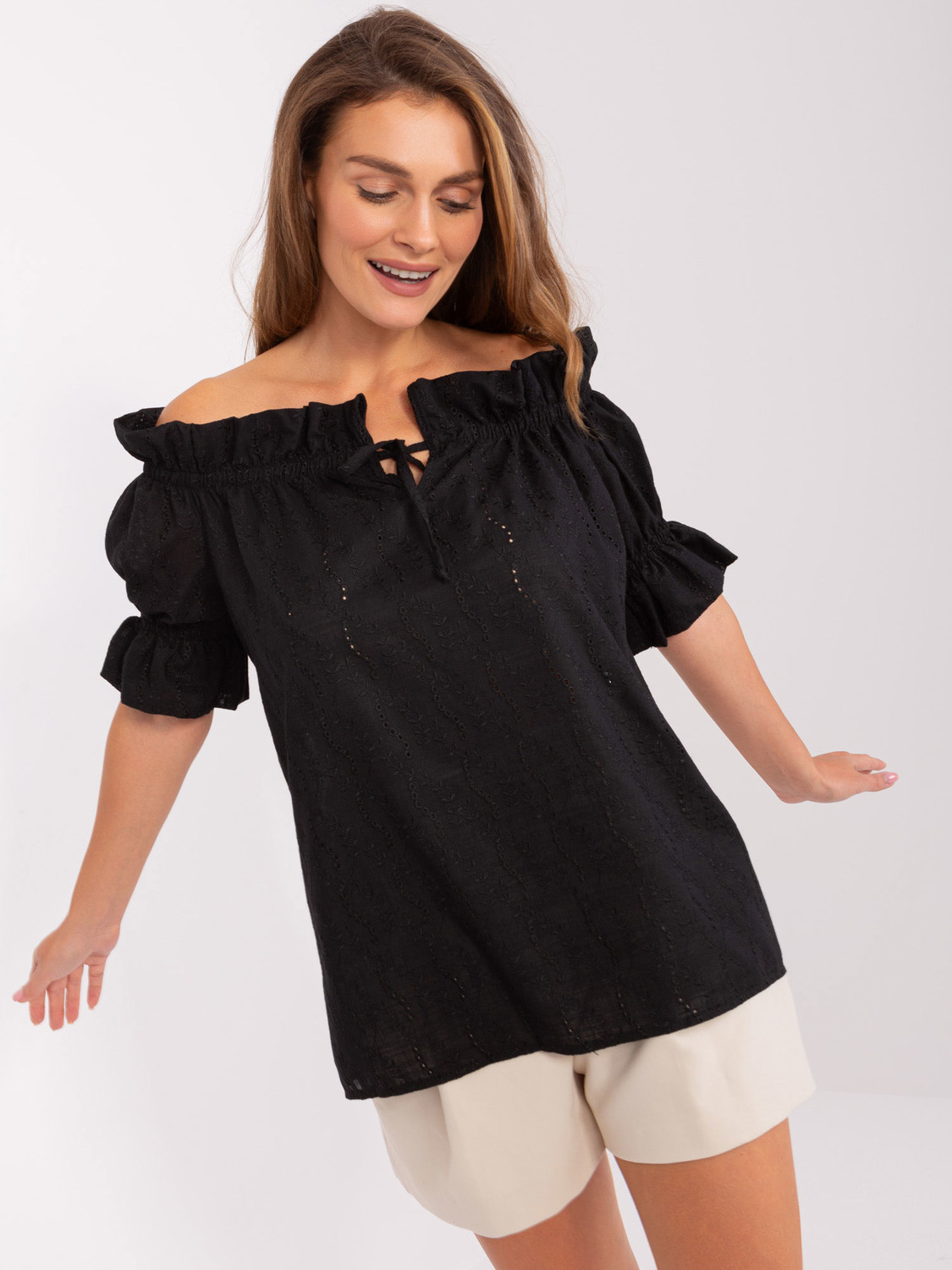 Black Women's Spanish Blouse with Tie