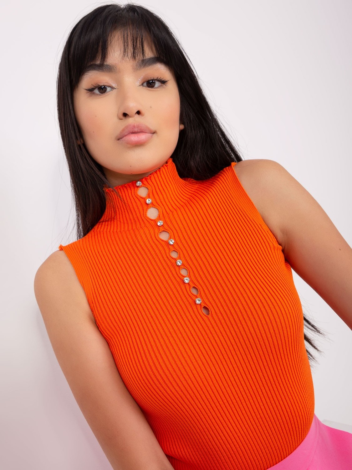 Orange blouse with turtleneck and application