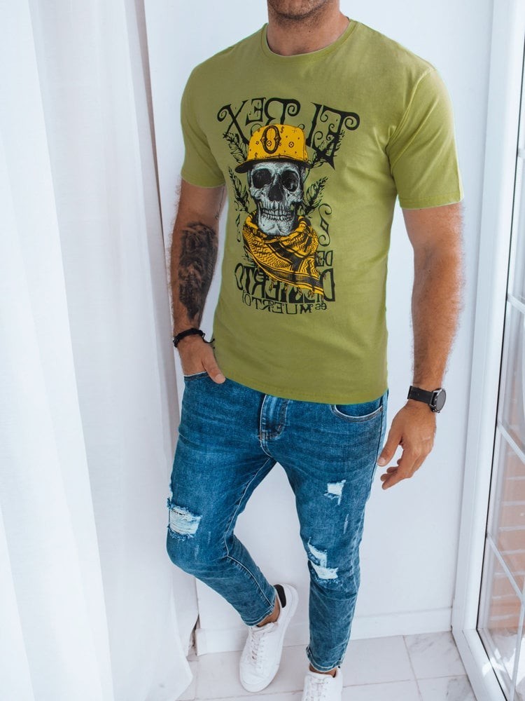 Green men's T-shirt with Dstreet print