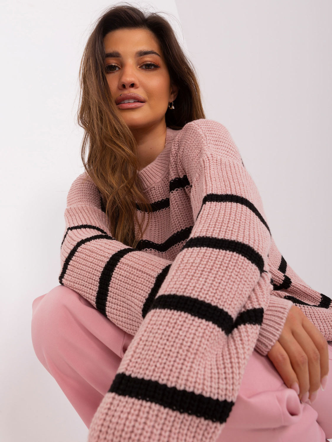 Light pink women's oversize striped sweater