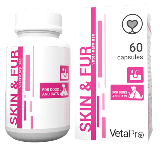 VetaPro Skin & Fur výživový doplnok pre psy a mačky s kožnými poruchami 60cps
