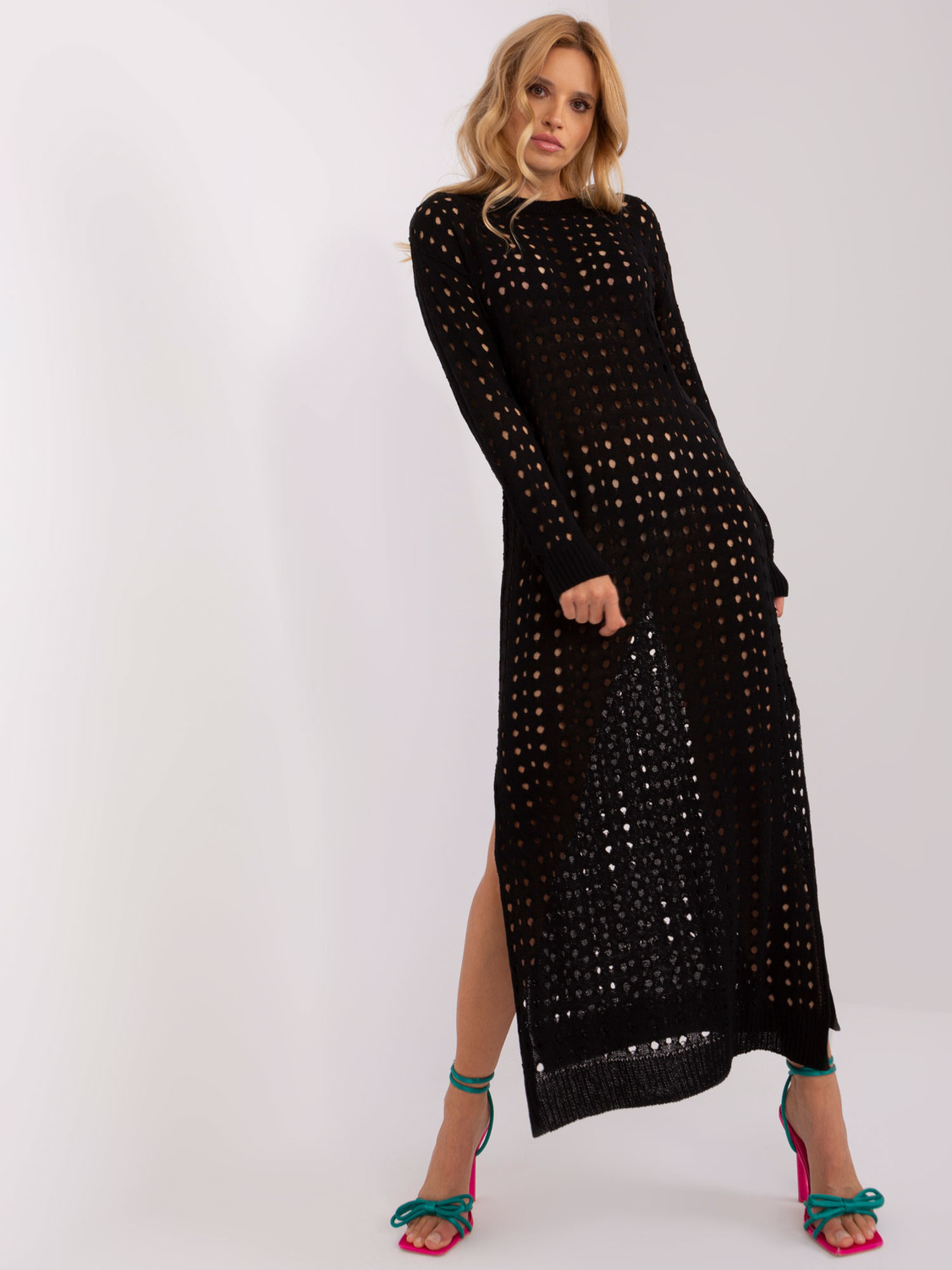 Black knitted beach dress with slits