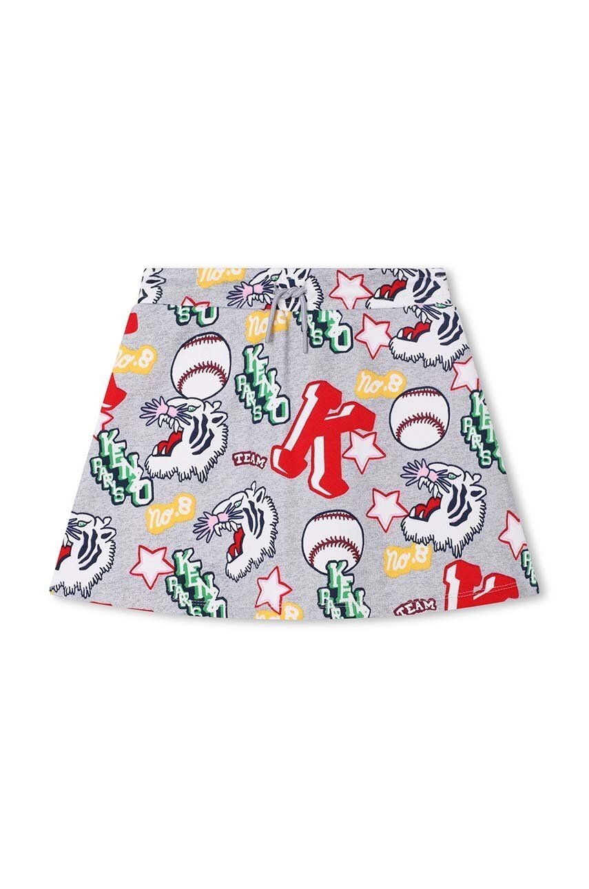 Dievčenská bavlnená sukňa Kenzo Kids šedá farba, mini, rovný strih