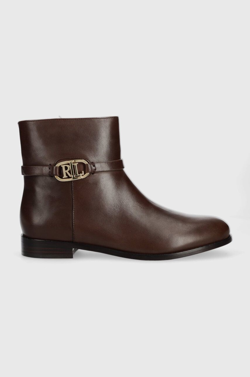 Kožené členkové topánky Lauren Ralph Lauren Briela dámske, hnedá farba, na plochom podpätku, 802912273003