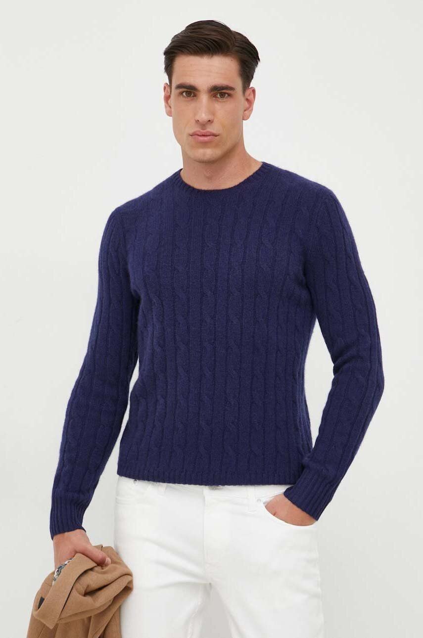 Vlnený sveter Polo Ralph Lauren pánsky, tmavomodrá farba