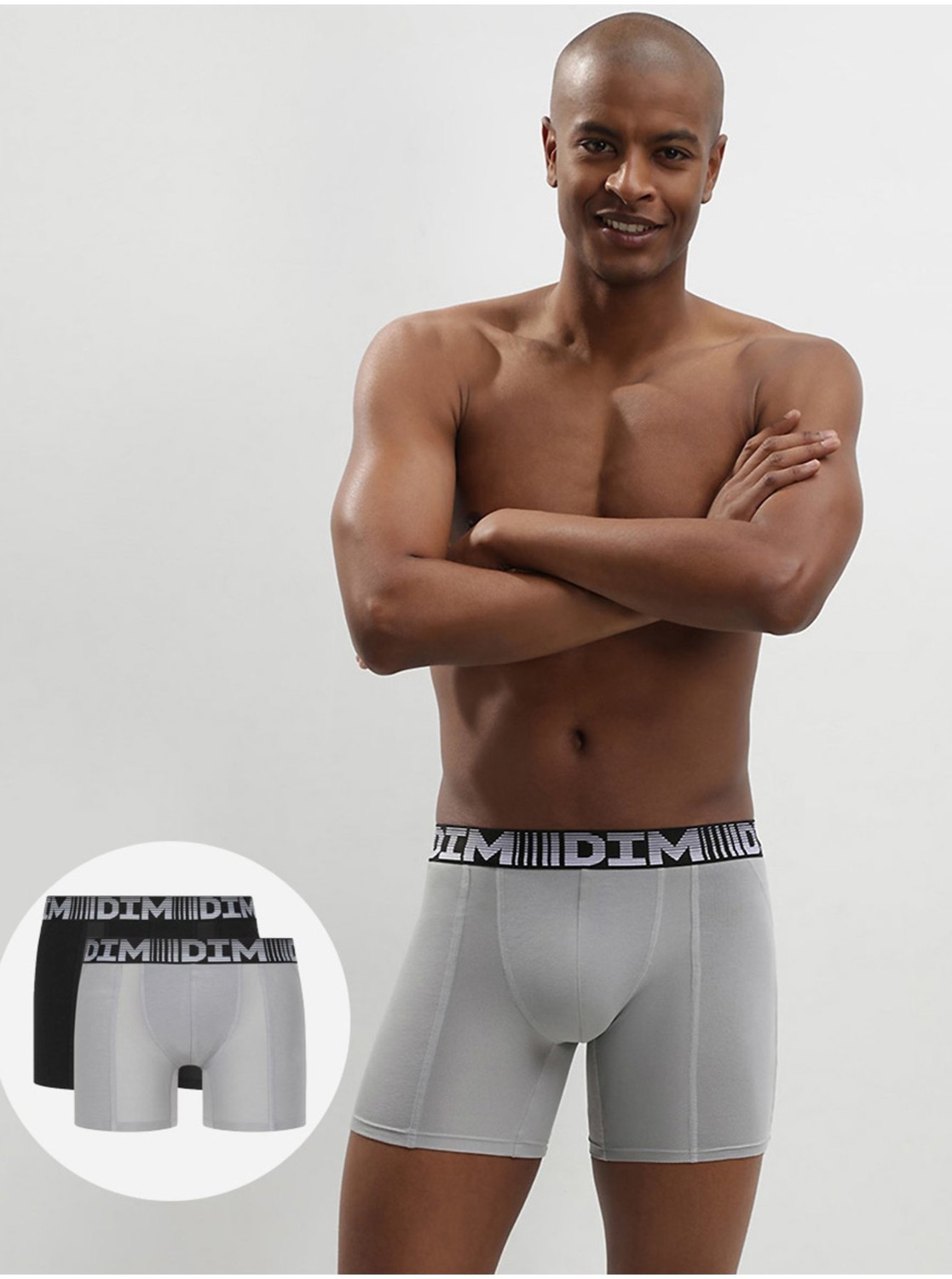 Sada dvoch pánskych športových boxeriek v šedej a čiernej farbe Dim 3D FLEX AIR LONG BOXER