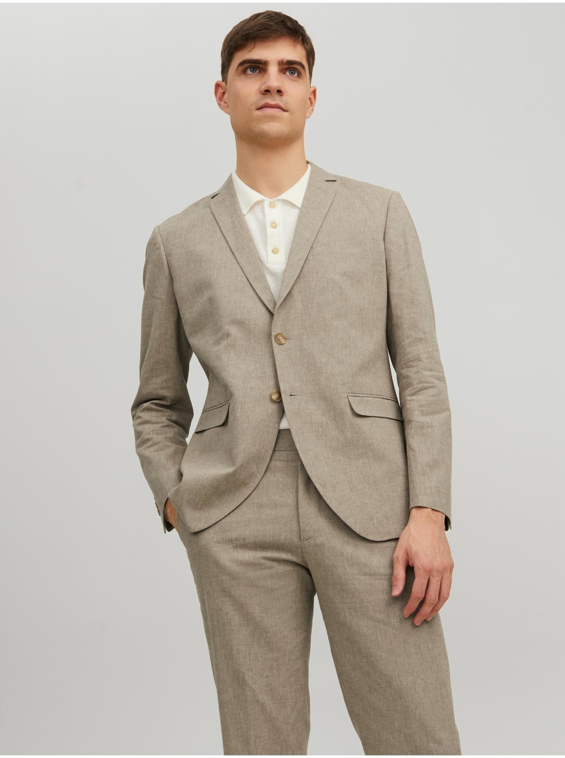 Béžové pánske ľanové sako Jack & Jones Riviera