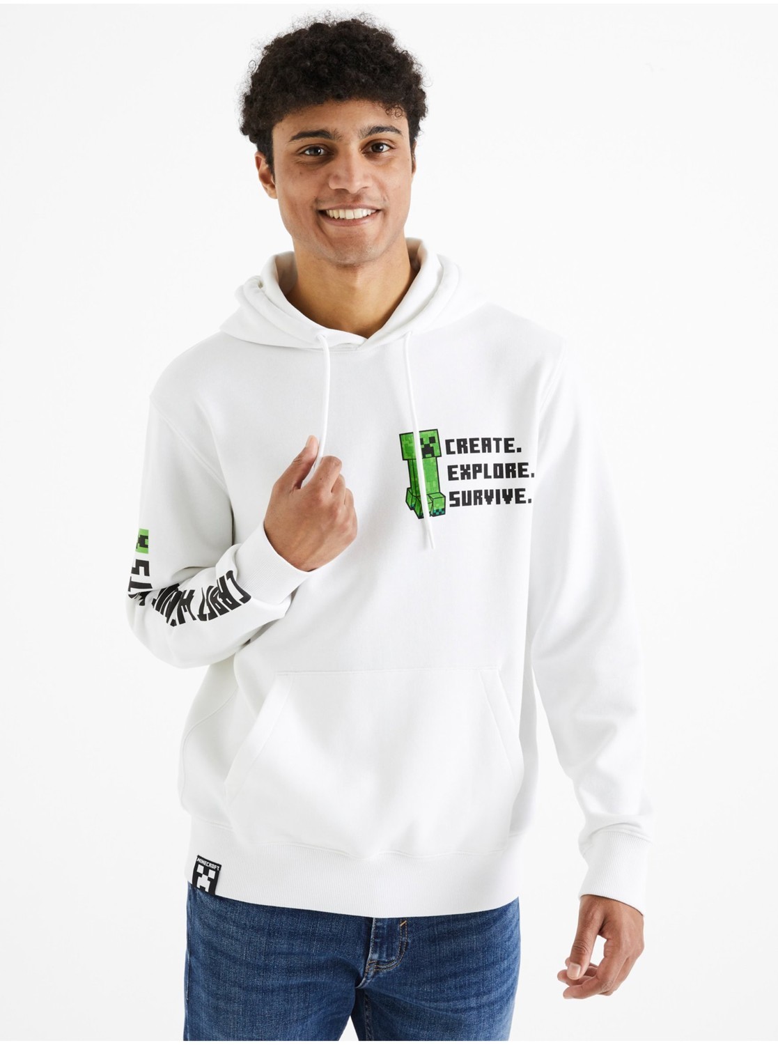 Biela pánska mikina s kapucňou Celio Minecraft