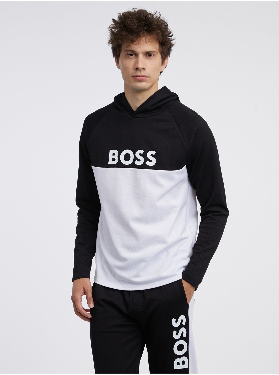 Bielo-čierna pánska mikina s kapucňou Hugo Boss