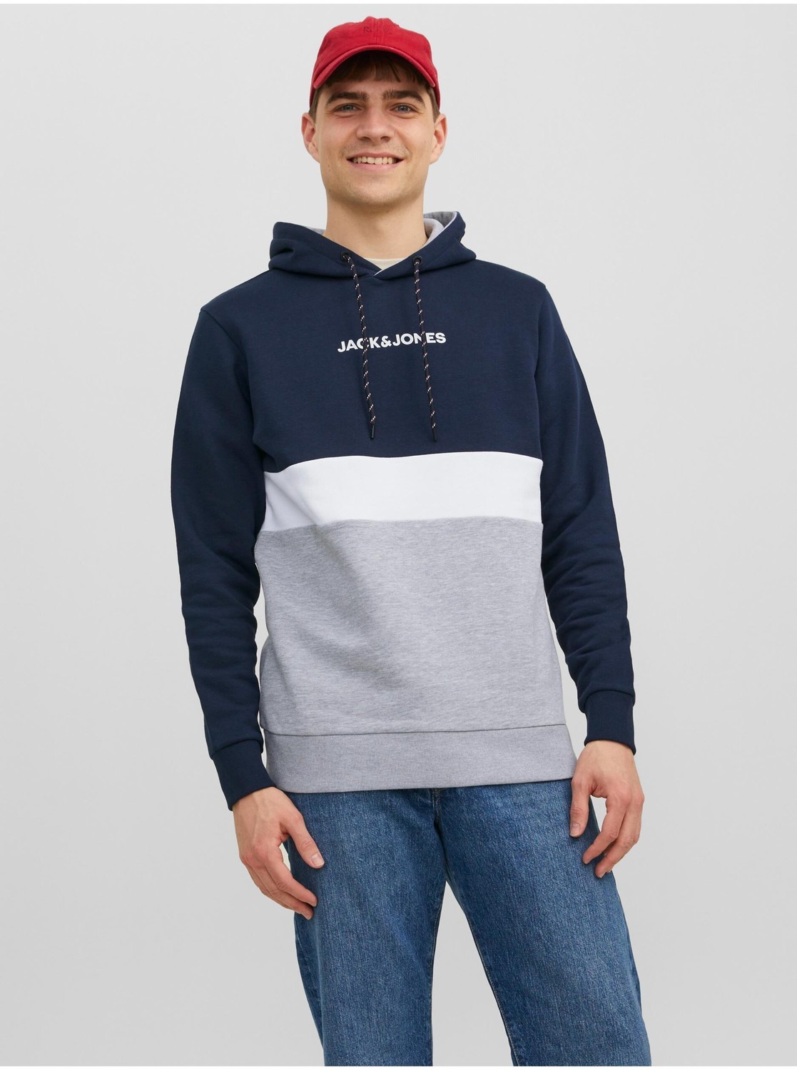 Šedo-modrá pánska mikina s kapucňou Jack & Jones Ereid