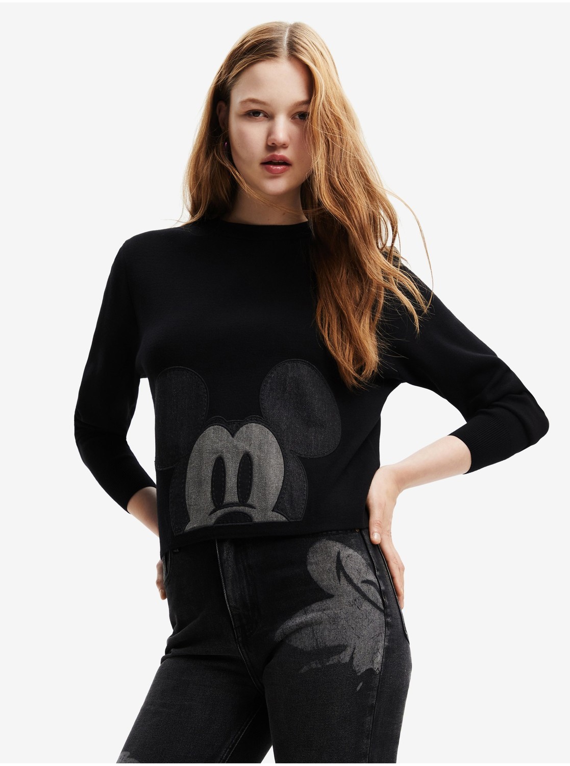Čierny dámsky sveter Desigual Mickey Patch Denim