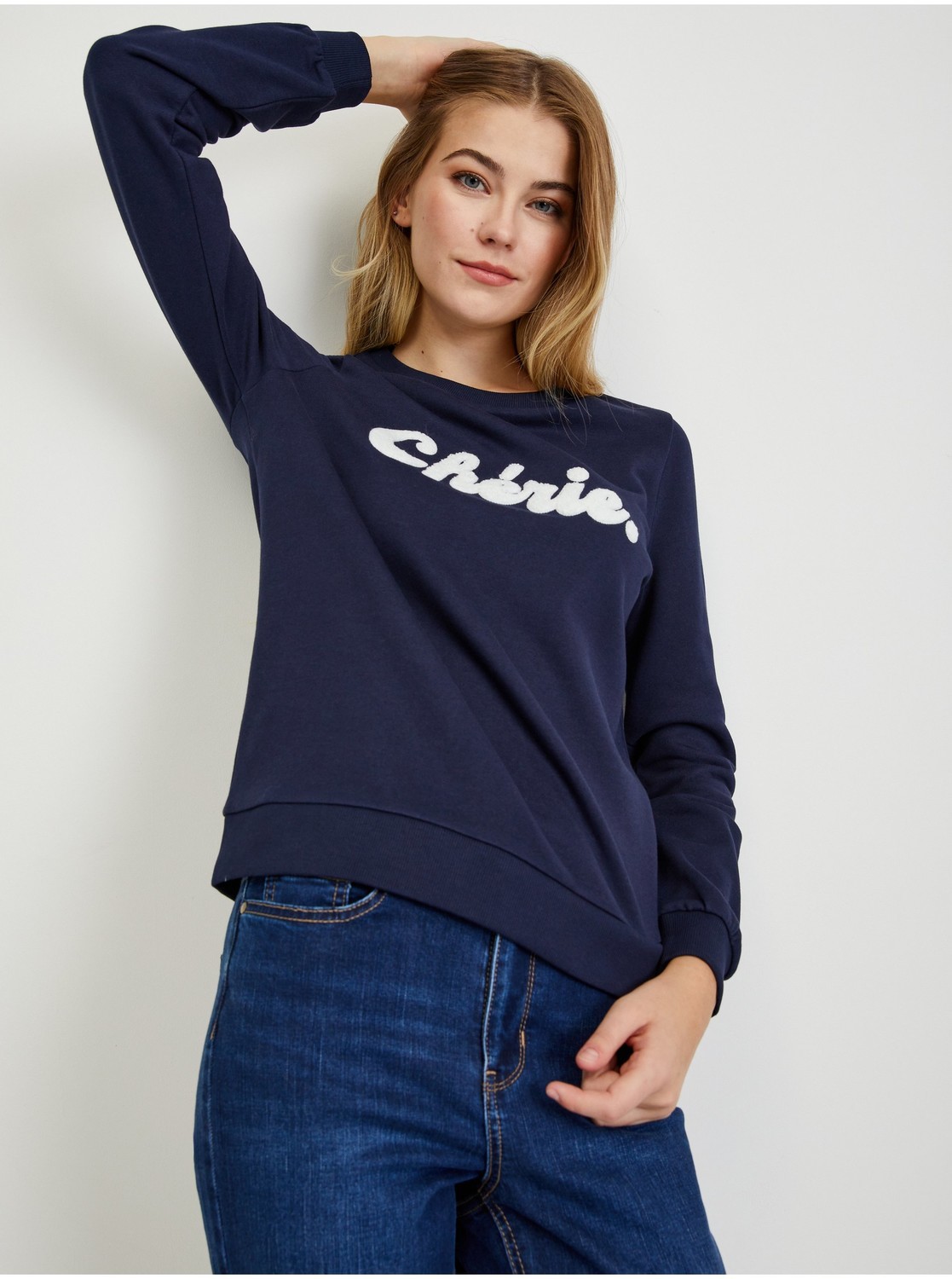 Tričká s dlhým rukávom pre ženy ORSAY - tmavomodrá, biela