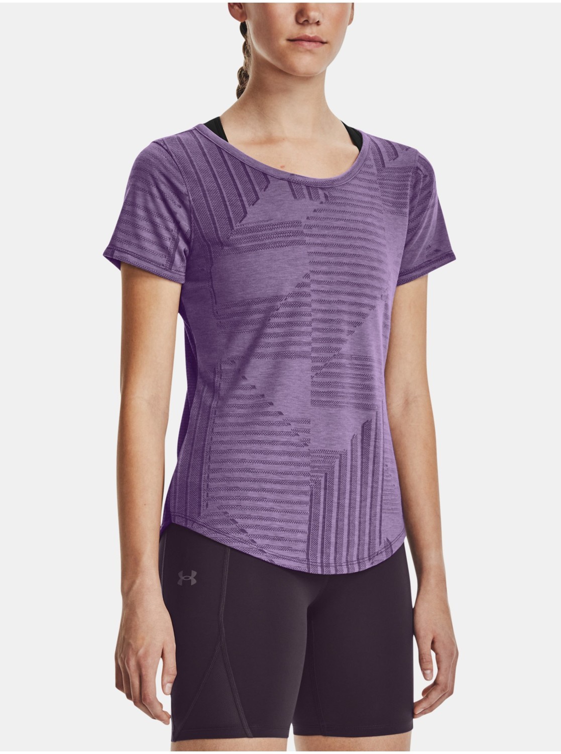Fialové dámske vzorované športové tričko Under Armour Streaker