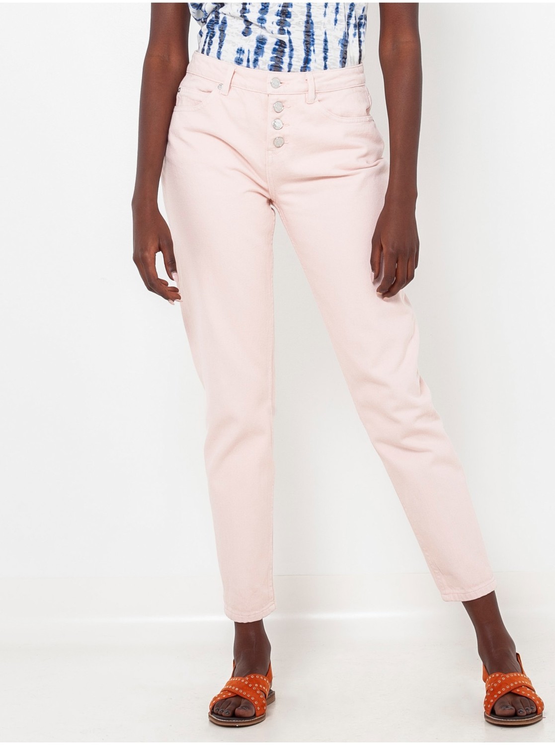 Svetloružové slim fit nohavice CAMAIEU