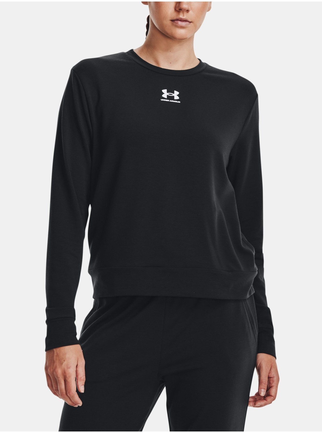 Čierne dámske športové tričko Under Armour Rival Terry Crew