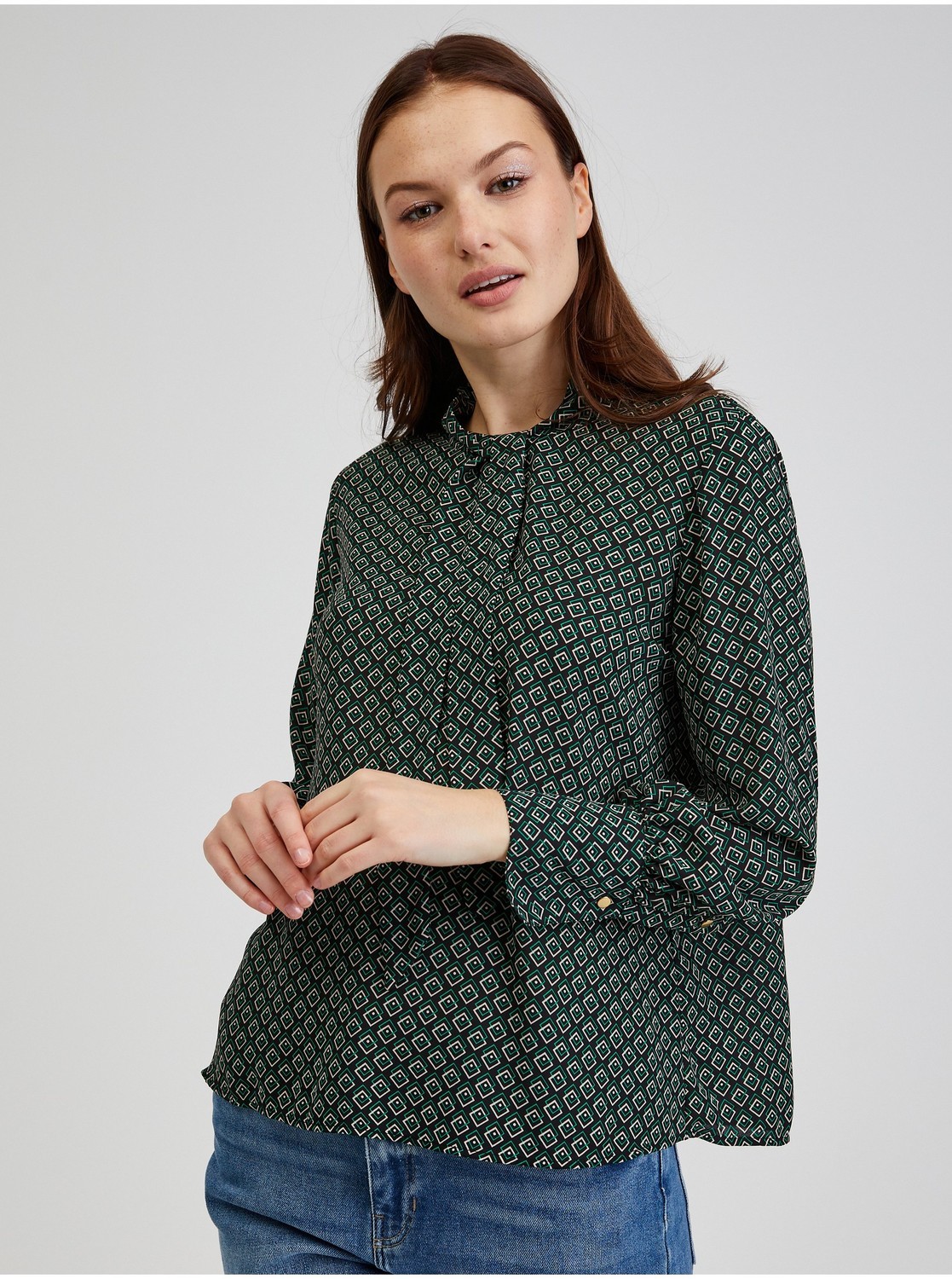 Čierno-zelená dámska vzorovaná blúzka ORSAY