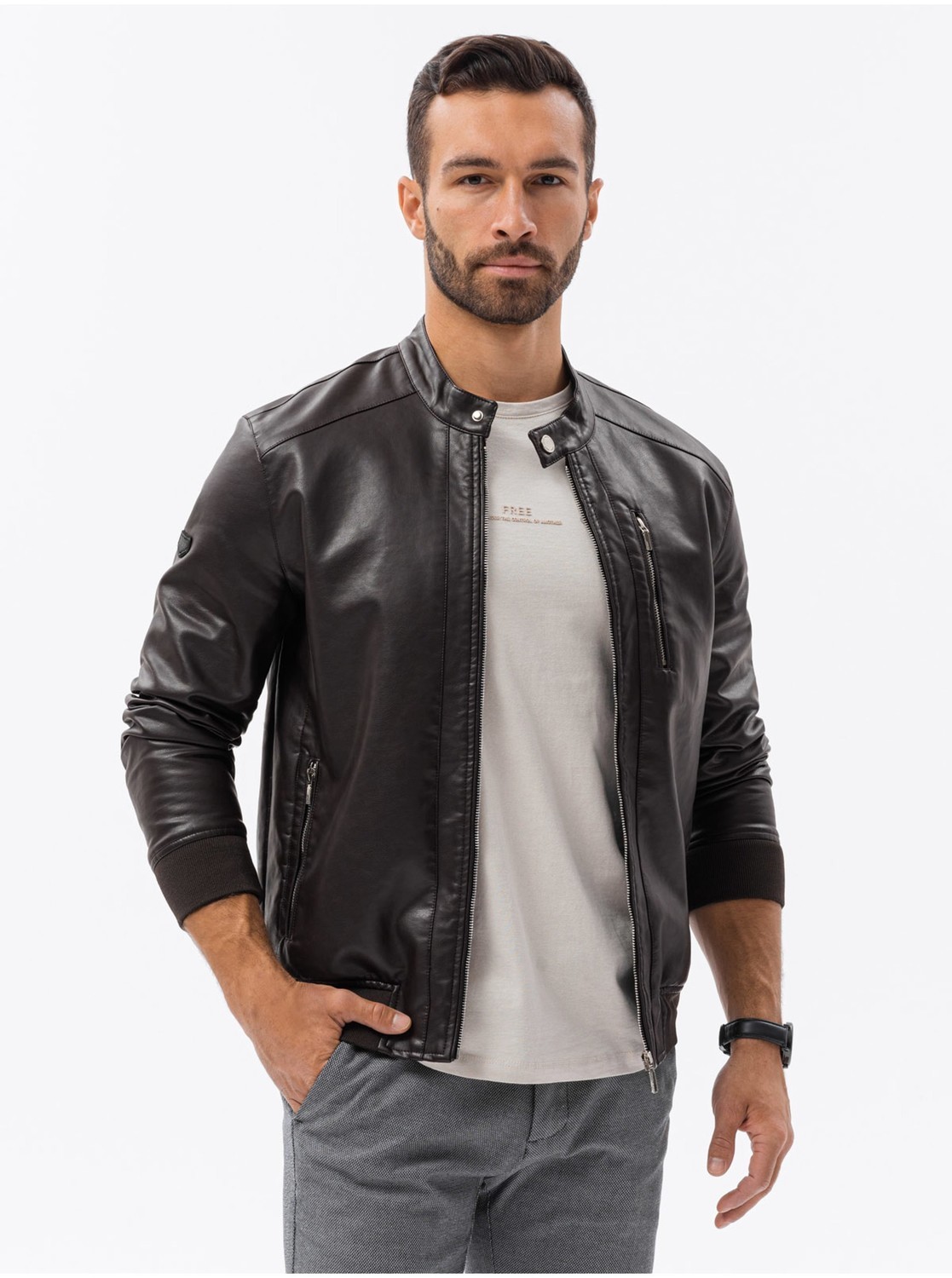 Ľahké bundy pre mužov Ombre Clothing - tmavohnedá