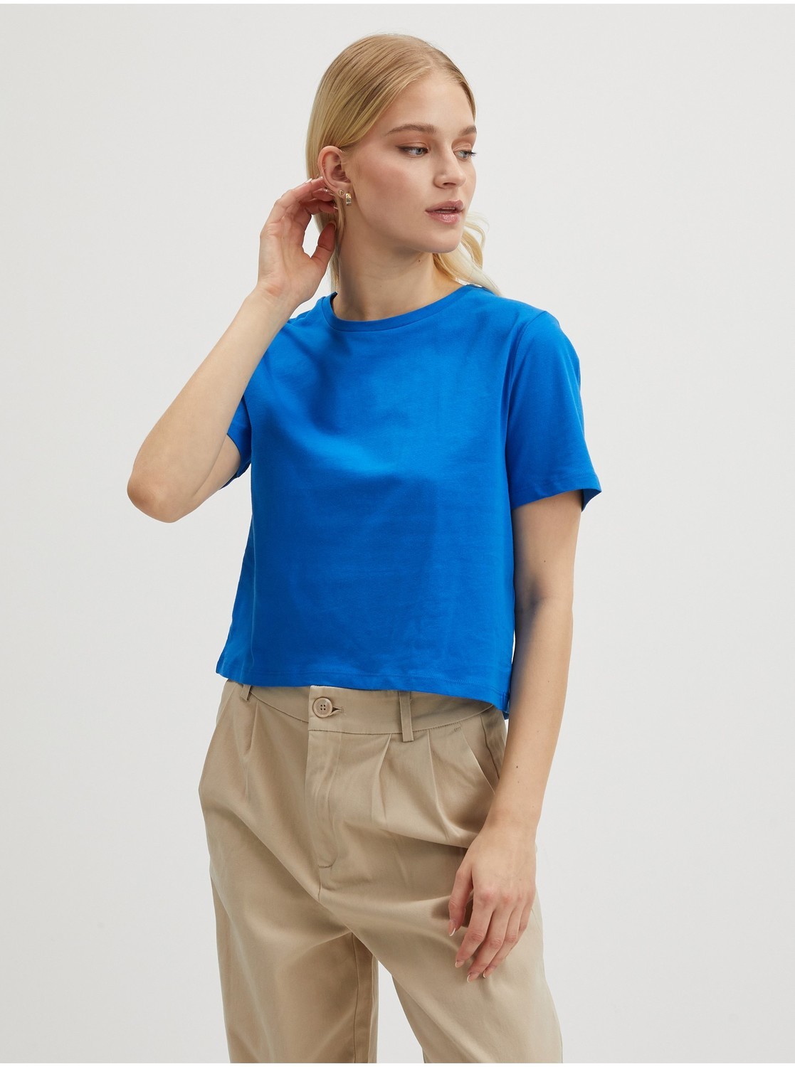 Modré dámske basic tričko Pieces Rina