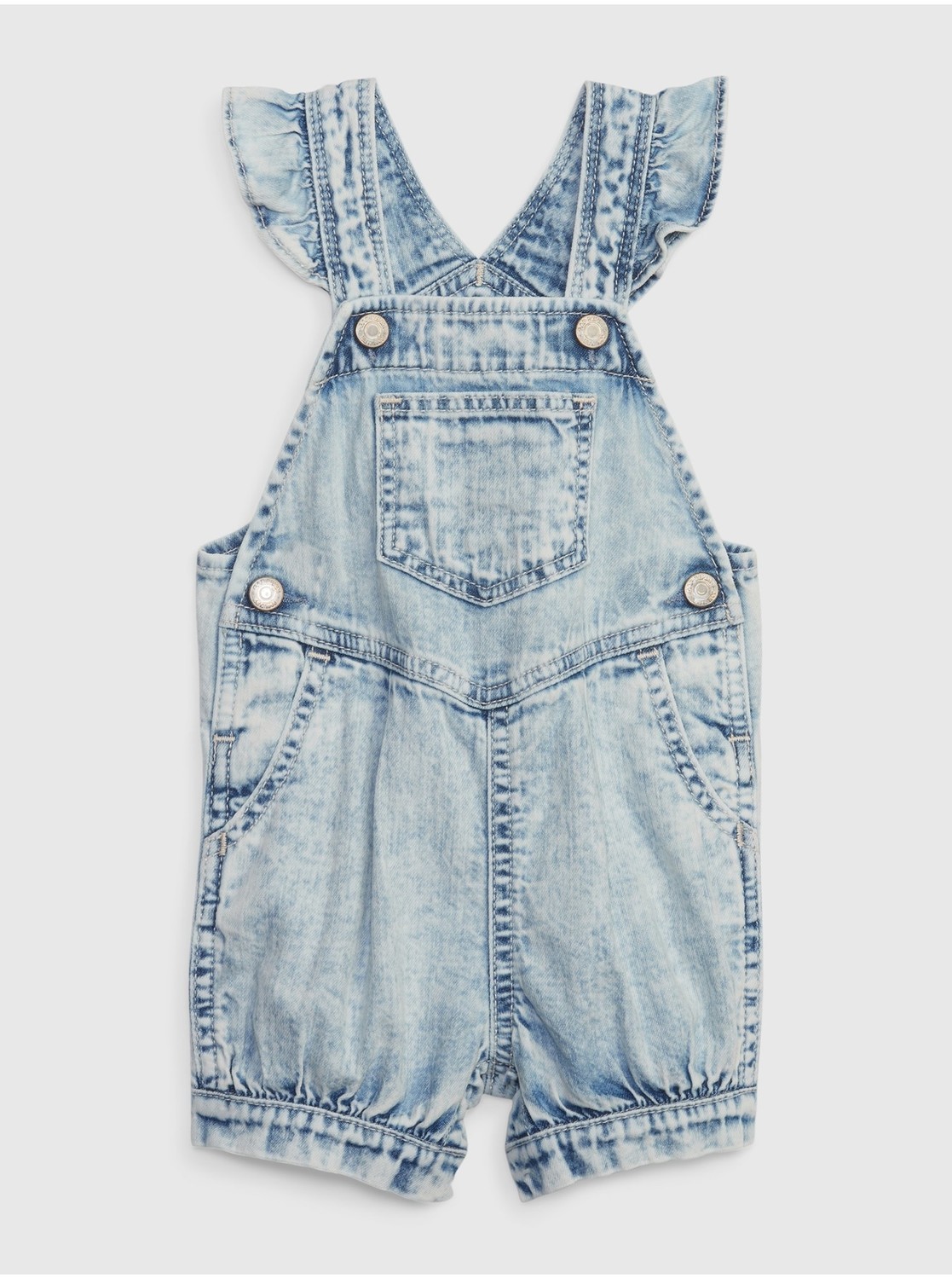 Svetlomodré dievčenské rifľové šortky s trakmi a volánmi GAP