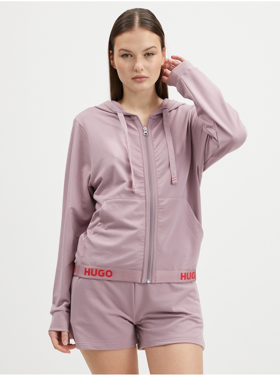 Staroružová dámska mikina na zips s kapucňou Hugo Boss