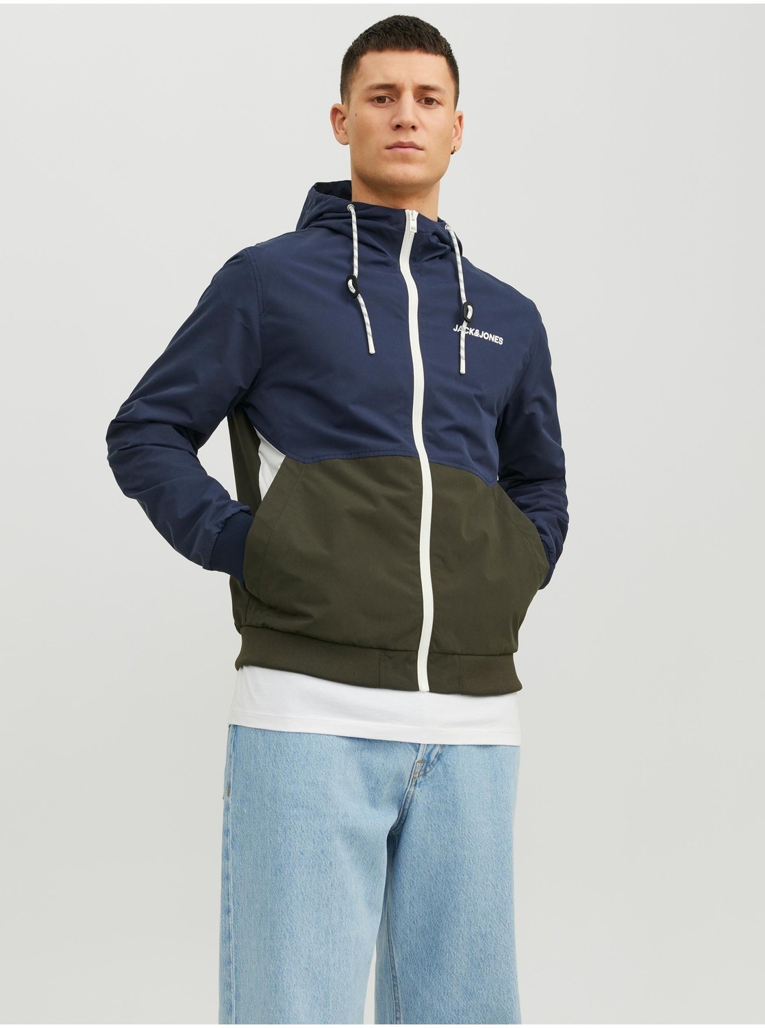 Kaki-modrá pánska ľahká bunda Jack & Jones Rush