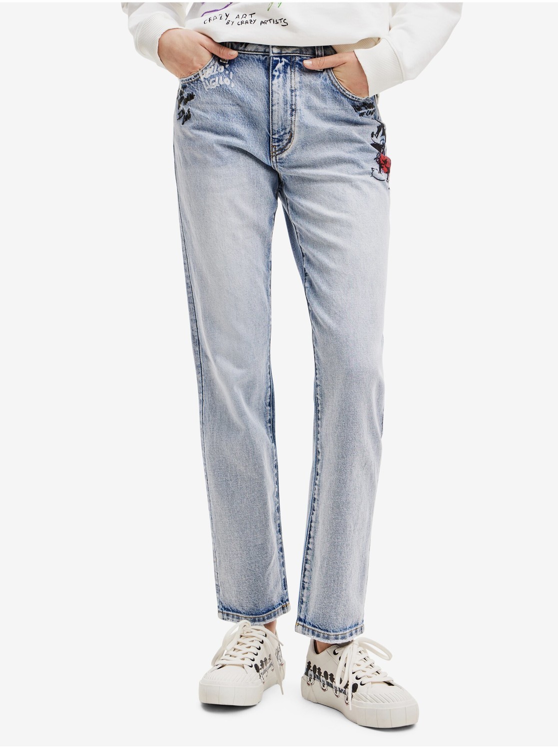 Svetlomodré dámske straight fit džínsy Desigual Mickey Rock